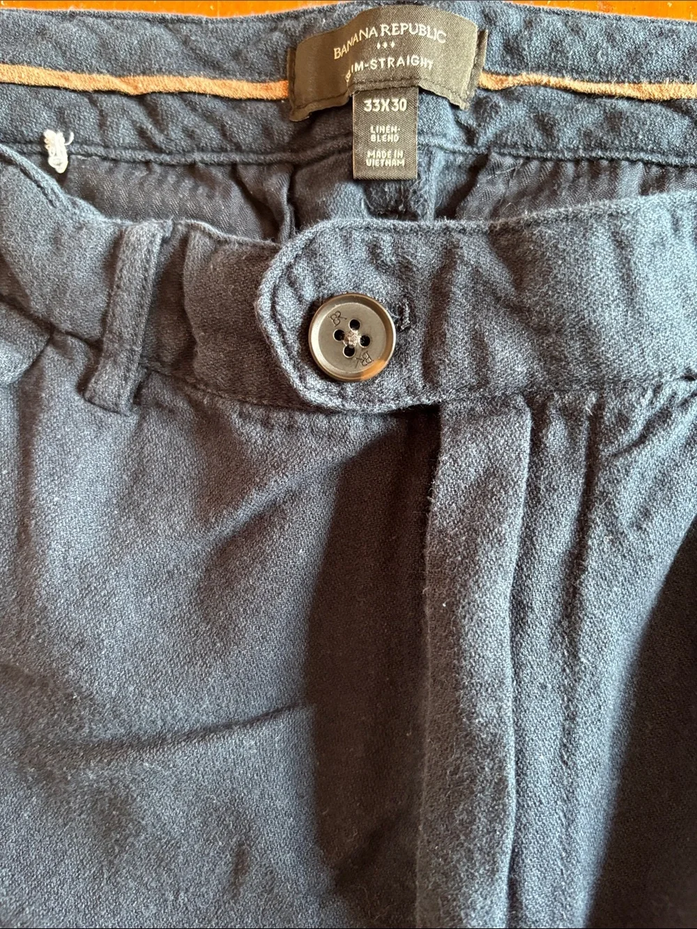 Banana Republic Navy Linen Blend Straight Leg Pants Flat Front